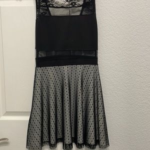 Sally miller prom black and white dress with sheer on top of the white bottom